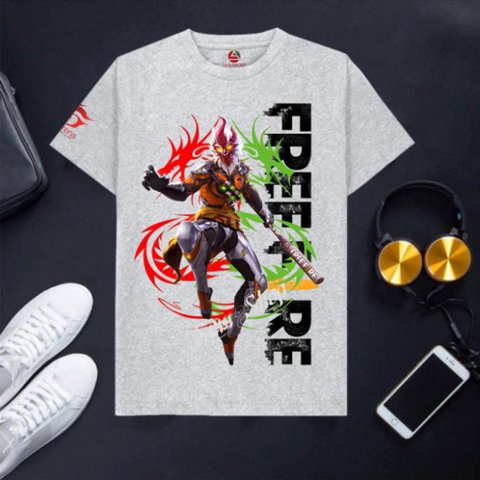 VHL Store [Chỉ 1 Ngày] Áo thun nam Free fire xuất khẩu cổ tròn cotton màu ghi xám Mùa 20 VHL Store