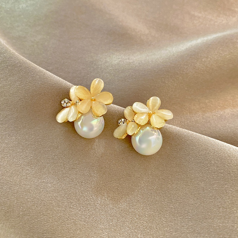 Bông Tai Mạ Bạc 925 Hình Hoa Đính Ngọc Trai Nhân Tạo Thời Trang