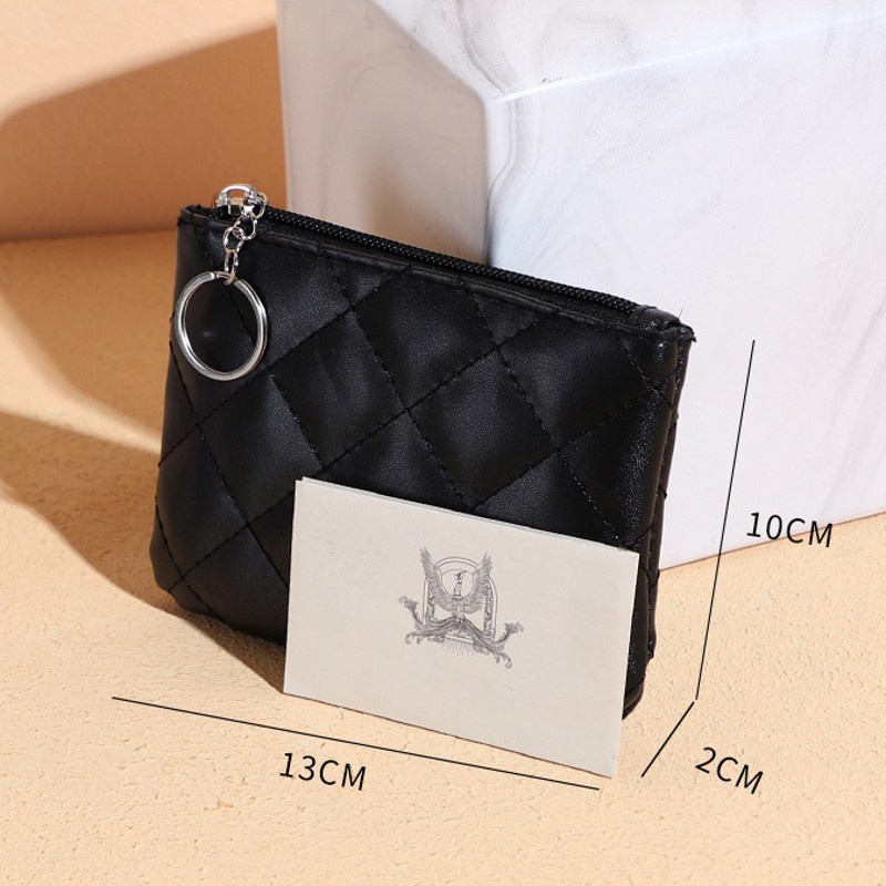 Ví Tiền Xu / Da PU Màu Trơn Có Khóa Kéo Họa Tiết Kim Cương Cho Nữ