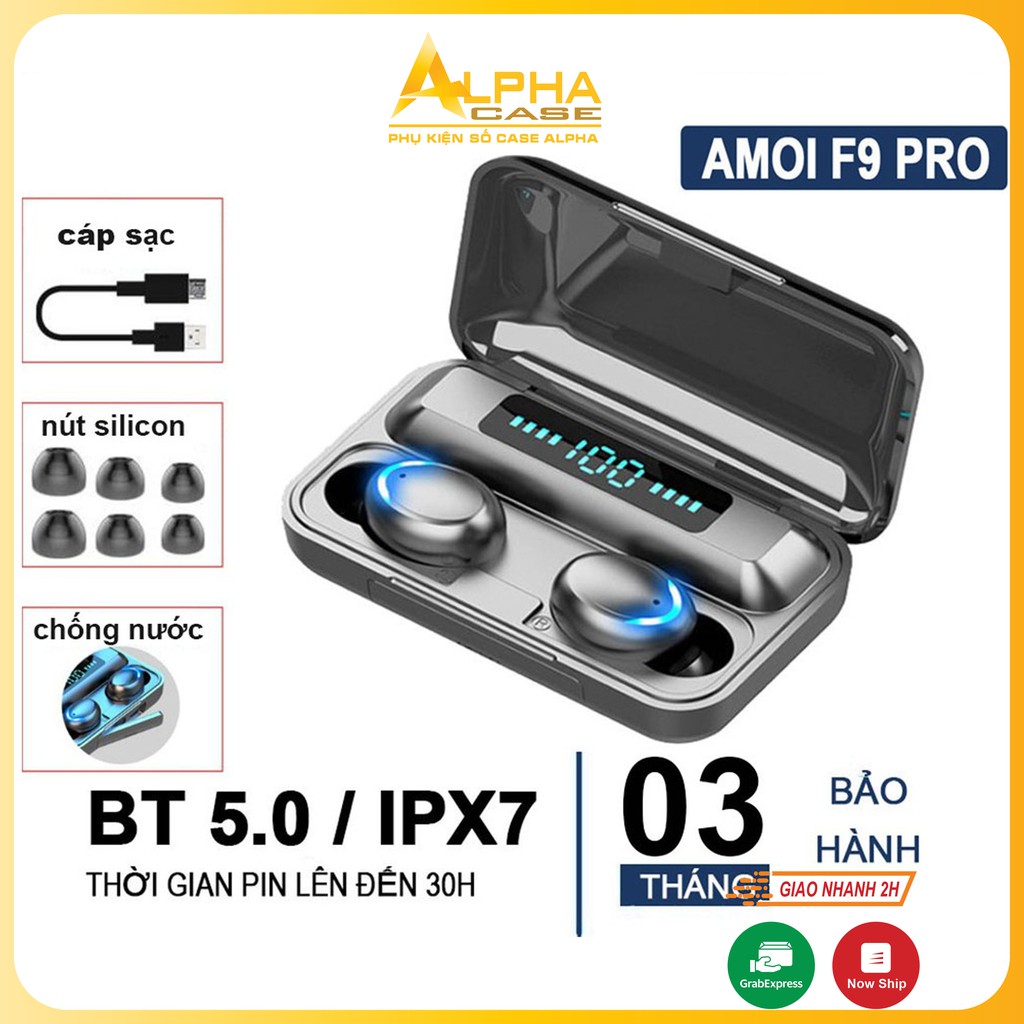 Tai nghe AMOI F9 Pro Bản QUỐC TẾ 2021 cảm ứng Bluetooth 5.0 Pin 280 tích hợp sạc dự phòng,Cảm biến vân tay casealpha