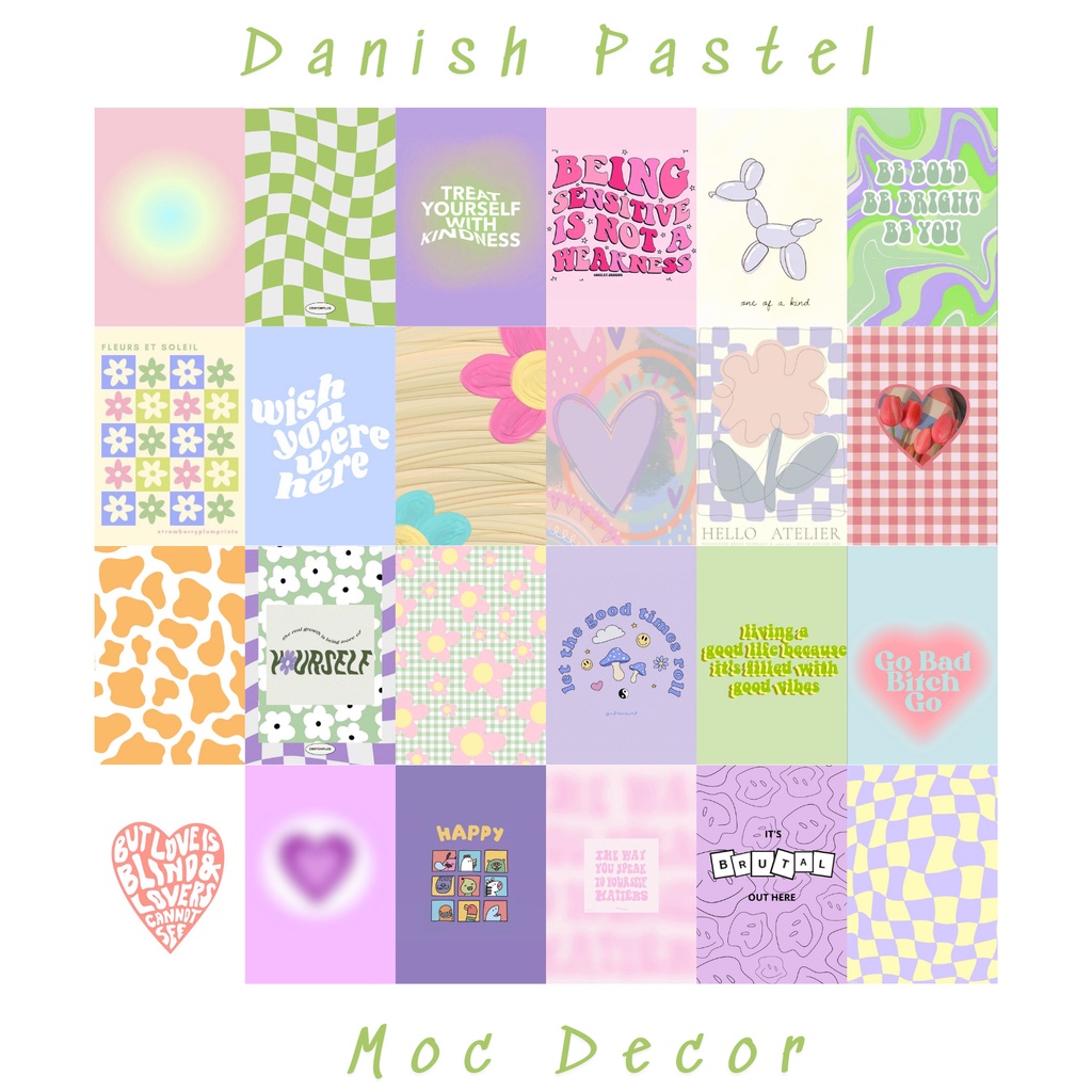 Set 64 Tranh decor trang trí dán tường - màu Danish Pastel (Poster/Wall Collage)