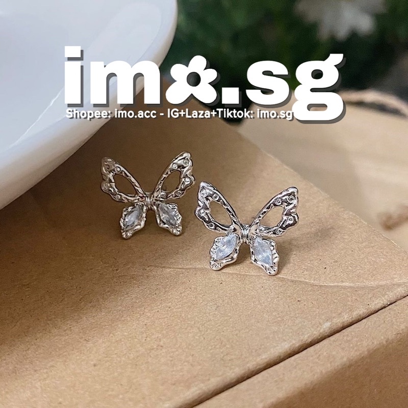 Bông tai butterfly nét đính đá lấp lánh imo.sg kim bạc 925 sang xịn cá tính phong cách hàn quốc