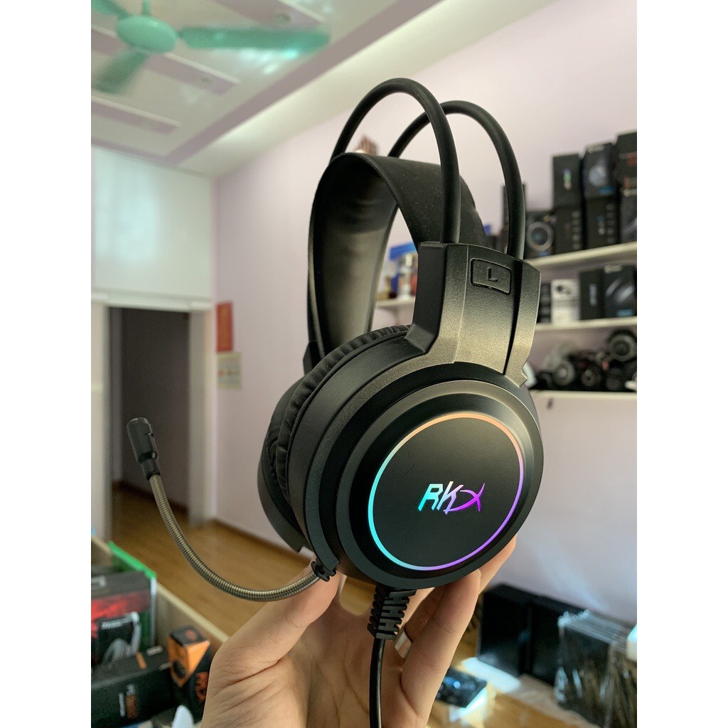 Tai Nghe Headphone Gaming Chụp Tai RKX 7.1 Led RGB Tai Nghe Máy Tính Laptop Nghe Nhạc Có Dây Hỗ Trợ Mic