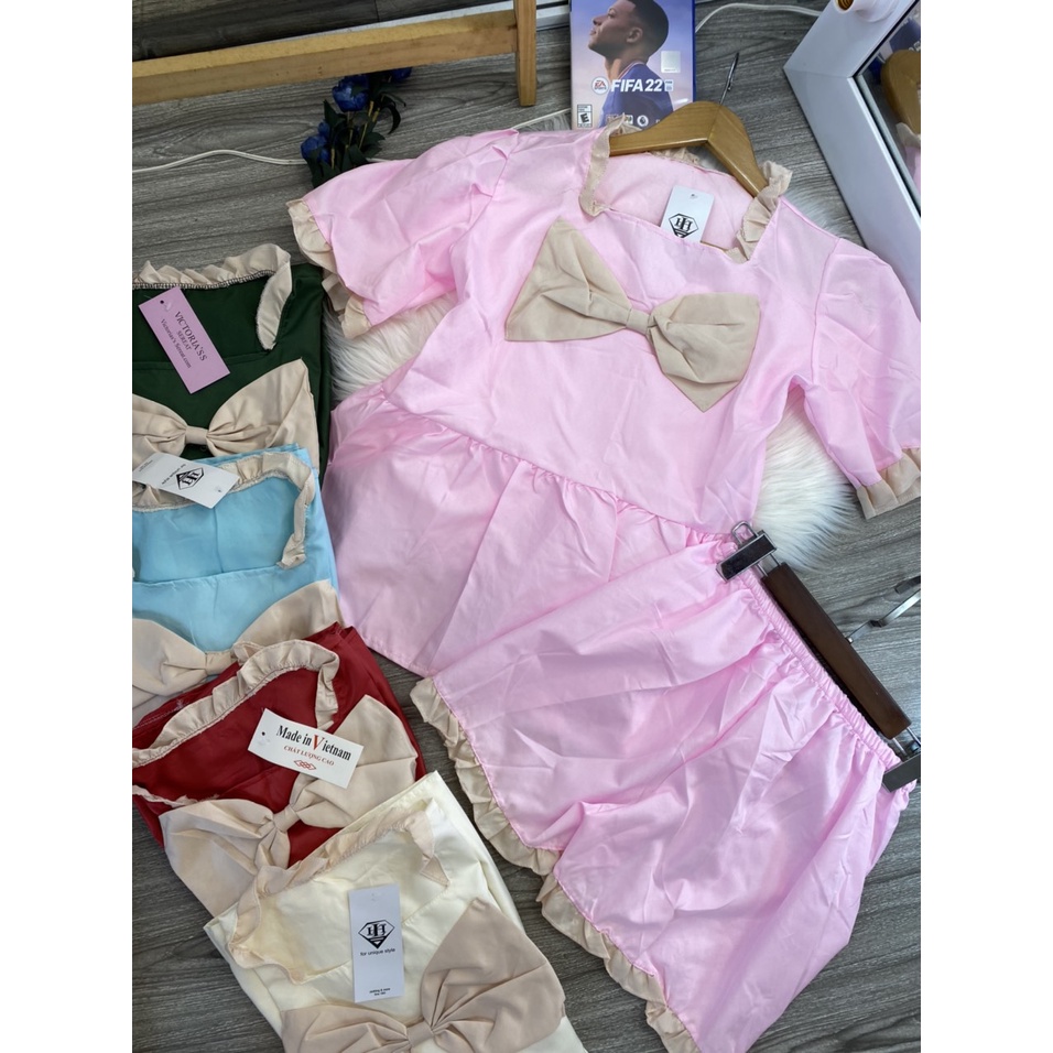 Bộ ngủ pijama ,tiểu thư ,đui nơ cute xinh . chất thái , mền mịn