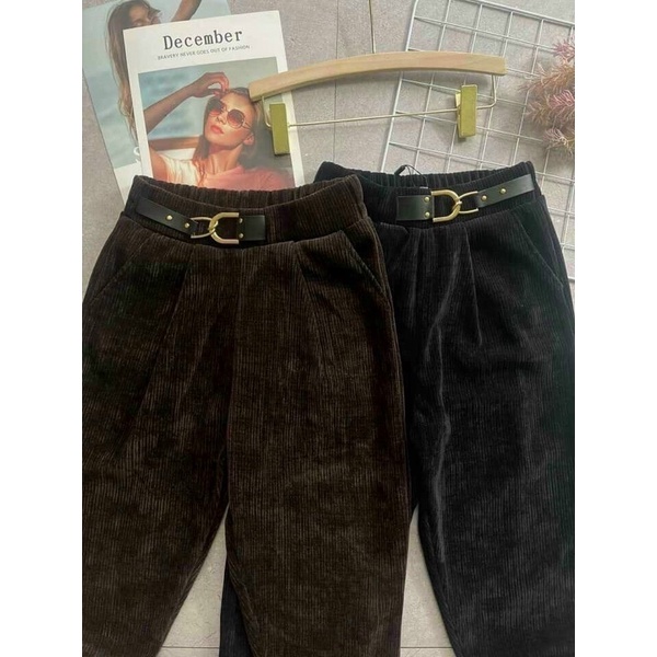 Quần nhung tăm baggy phối đai cạp sang-xịn- mịn- đẹp Bống Chic