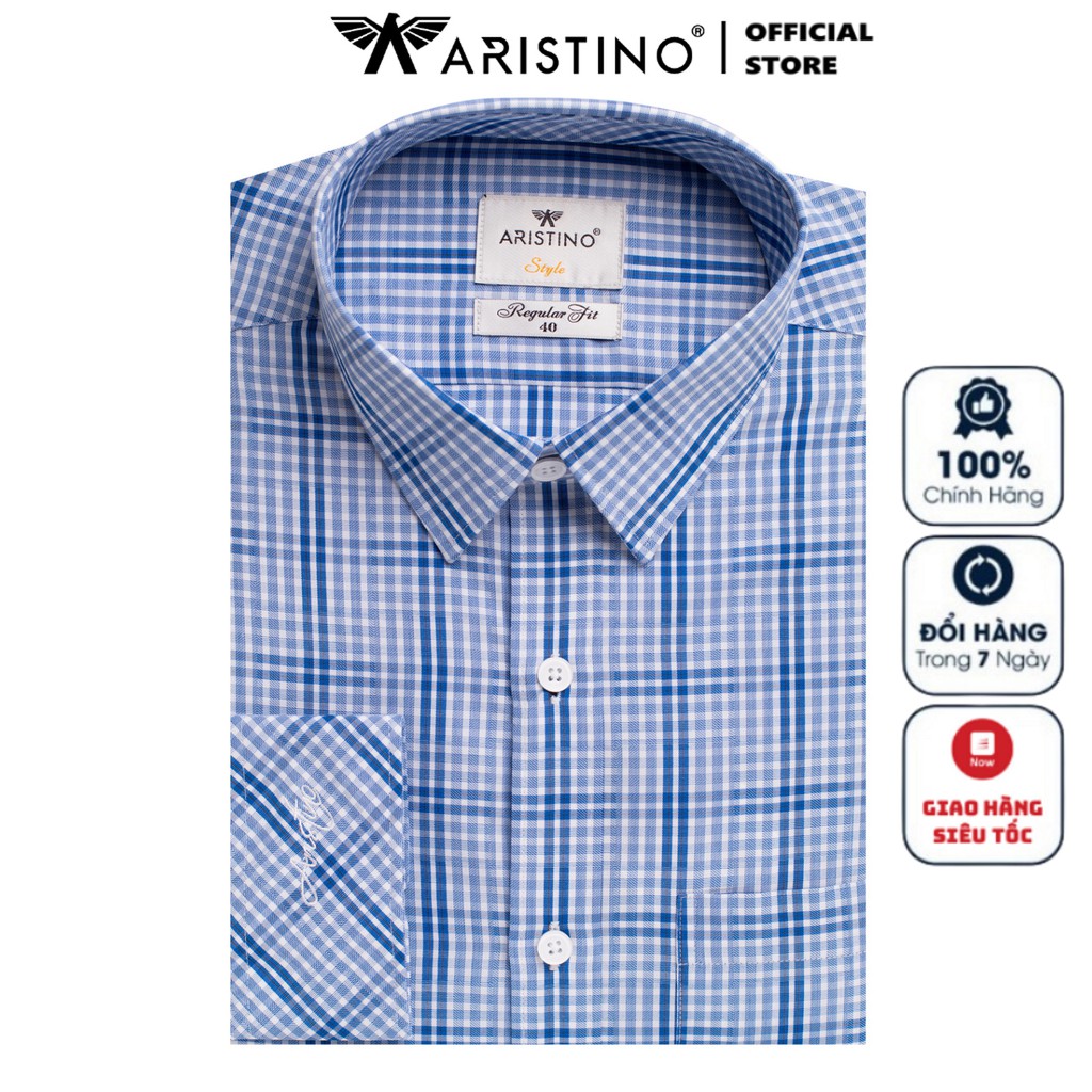 Áo Sơ Mi Nam Dài Tay ARISTINO ALS19409 Somi Công Sở Cao Cấp Màu Trắng Caro Xanh Jacquard Chất Liệu Sợi Sồi Dáng Suông