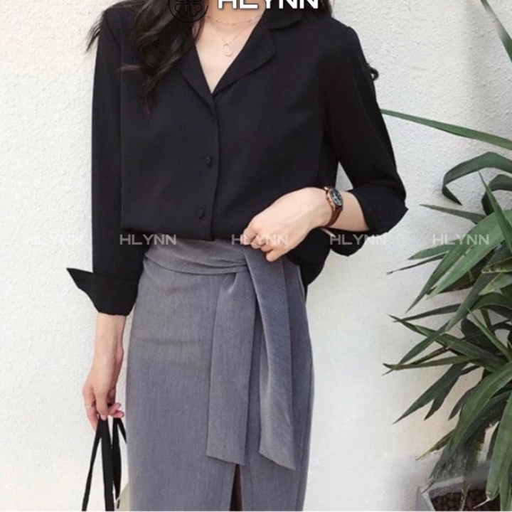 Áo sơ mi nữ cổ vest màu trắng form rộng tay dài trẻ trung thanh lịch chất lụa mềm mịn mát ít nhăn-VURD01