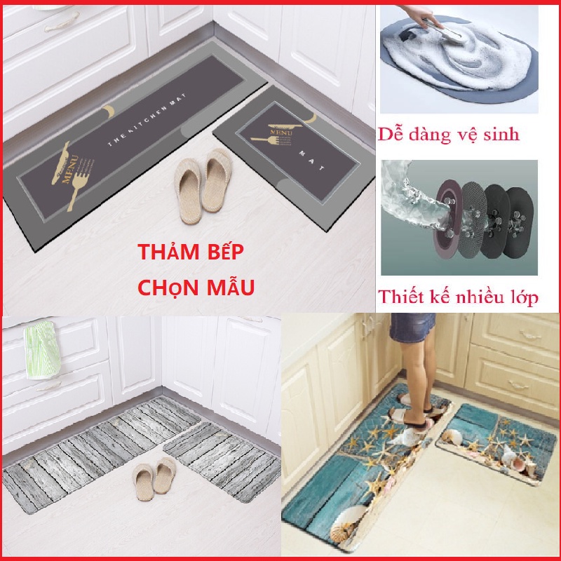 (FREE SHIP) SÉT THẢM BẾP 4 LỚP CHỐNG TRƠN TRƯỢT SILICON LAU CHÂN SIÊU THẤM HÚT