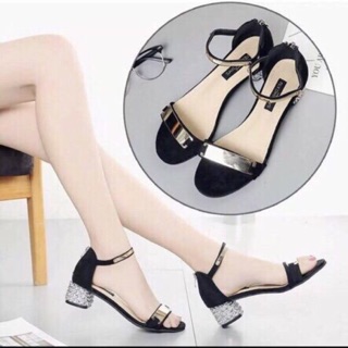 Dép sandals quai ngang phối vàng kim, 2 kiểu gót