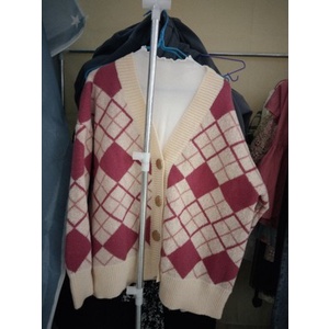 Hàng Sẵn_Áo khoác cardidan len dày rộng rãi thiết kế kẻ sọc retro