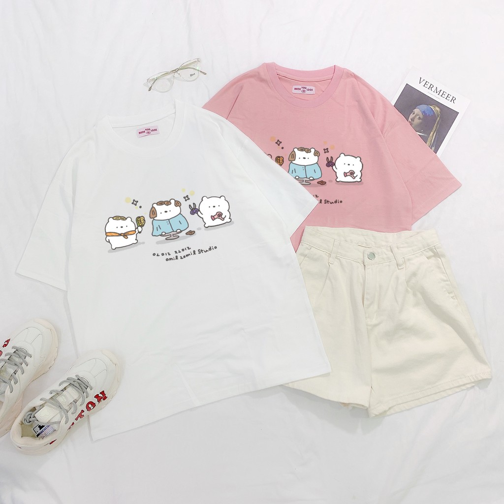 Áo thun tay lỡ  3 GẤU CẮT TÓC  phông Unisex nam nữ tee oversize form rộng pull Ulzzang Streetwear Hàn Quốc vải mềm