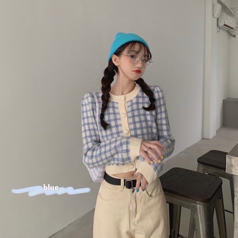 Áo Khoác Cardigan Dệt Kim Cổ Tròn Sọc Caro Phong Cách Hàn Quốc Thời Trang Mùa Thu Cho Nữ | BigBuy360 - bigbuy360.vn