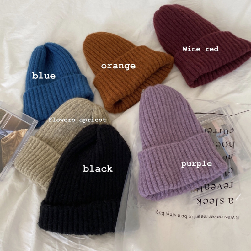 Mũ Len Dày Giữ Ấm Màu Trơn Phong Cách Hàn Quốc