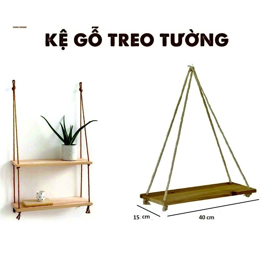 Kệ gỗ treo tường dây thừng đa năng, kệ decor trang trí nhà cửa phòng khách, phòng ngủ, văn phòng