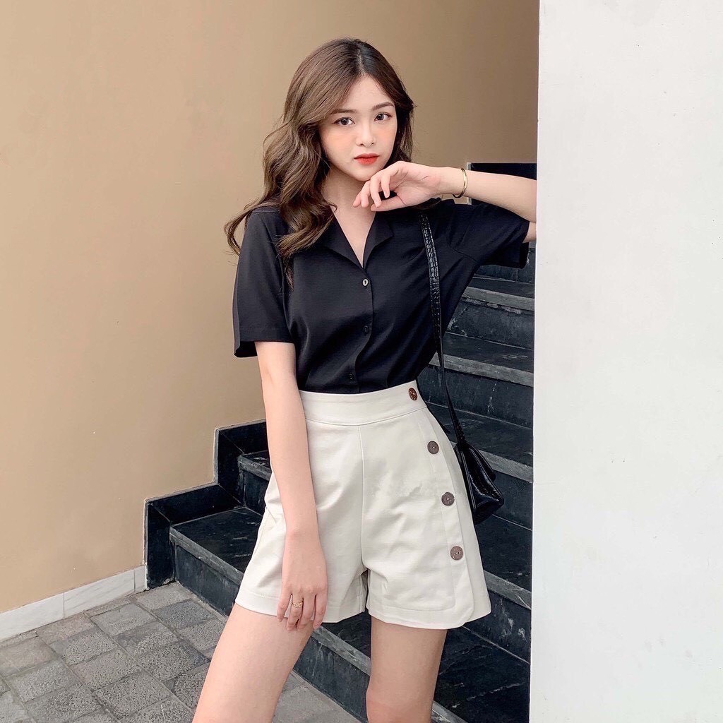 Áo sơ mi nữ ngắn tay cổ vest form rộng vintage ulzzang AC220 | BigBuy360 - bigbuy360.vn