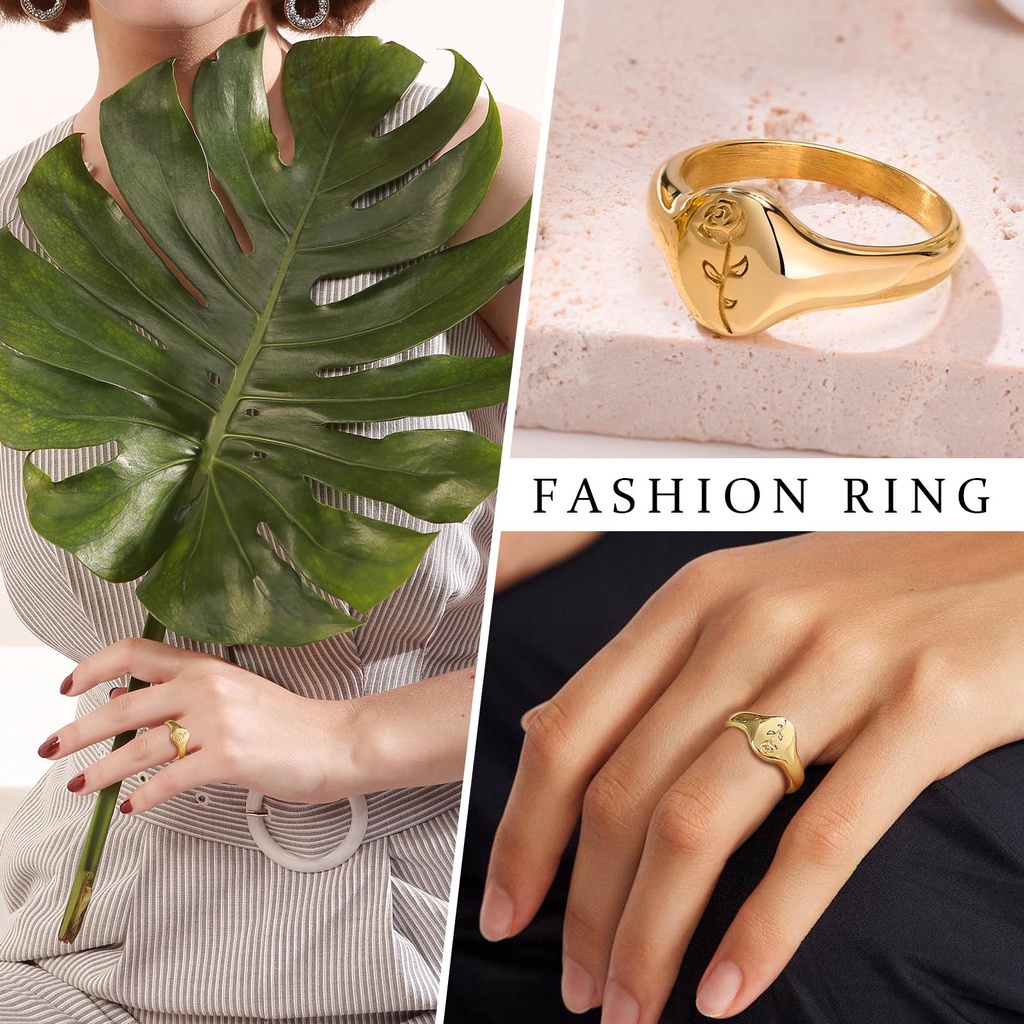 Nhẫn VNOX kiểu hoa hồng vàng thời trang tối giản cho nữ