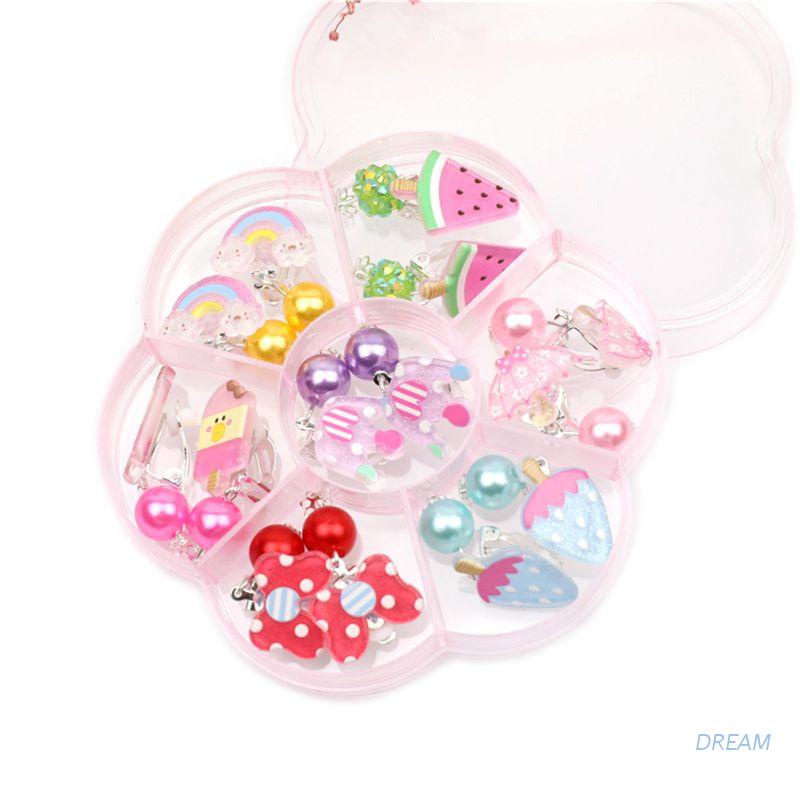 Set 7 cặp khuyên tai mini bằng nhựa không gây dị ứng cho bé gái