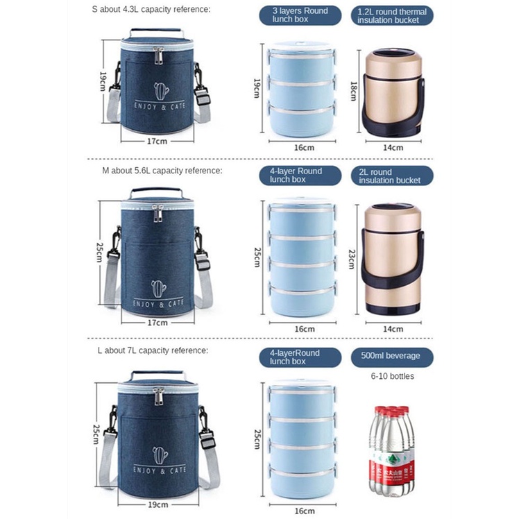 Túi giữ nhiệt đựng hộp cơm trưa hình tròn chất liệu vải oxford chống thấm nước