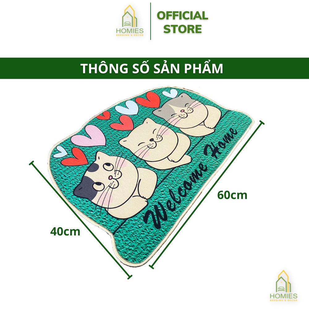 Thảm Chùi Chân Bali Hình Thú 3D HOMIES Thấm Nước Tốt Mặt Sau Chống Trơn Trượt , Size 40cm x 60cm