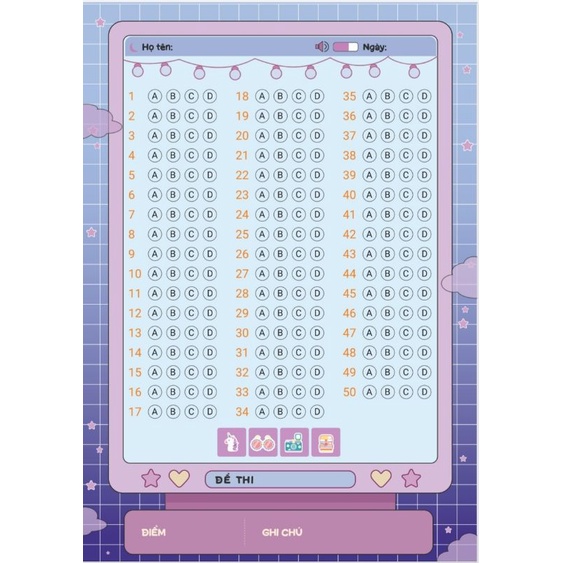 Set 10 phiếu làm đề trắc nghiệm thi THPT quốc gia, ôn luyện thi khổ A5