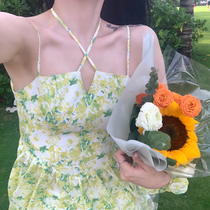 Đầm Hai Dây Họa Tiết Hoa Xinh Xắn Thời Trang Mùa Hè Dành Cho Nữ