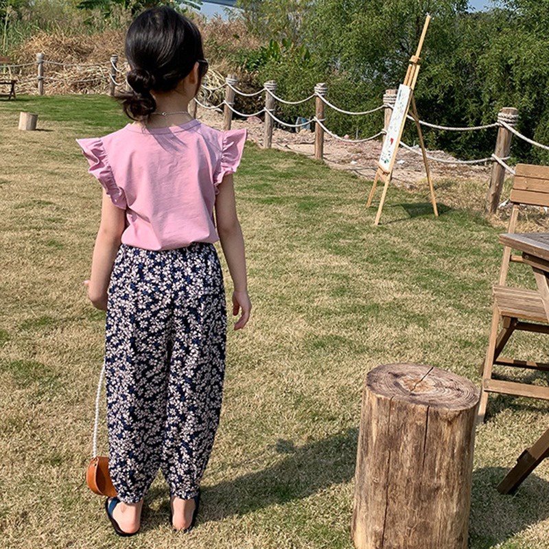 Áo Thun Cotton Cổ Tròn Tay Cánh Tiên Thời Trang Mùa Hè Cho Bé Gái