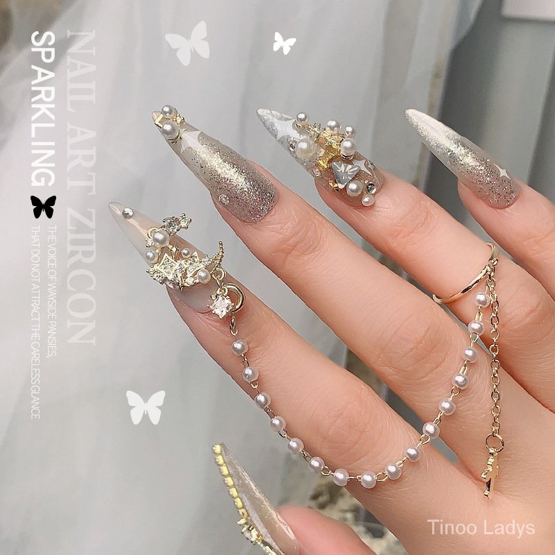 Có Sẵn Bán Sỉ Phụ Kiện Trang Trí Móng Tay Hình Bướm retro Đính Ngọc Trai Zircon Ngọc Trai Giả Phối Tua Rua Màu Sắc Cao Cấp