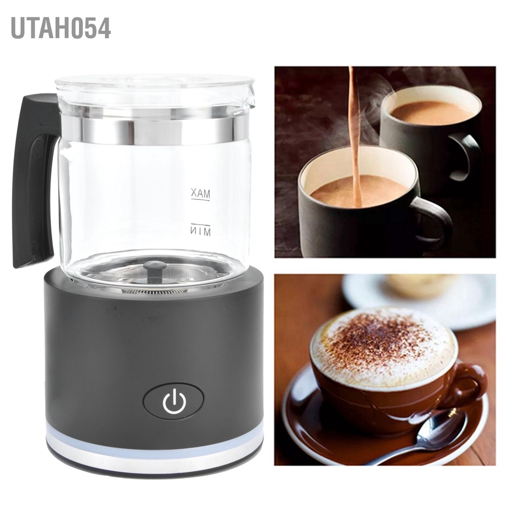 Utah054 Máy làm lạnh sữa bằng thủy tinh có thể nóng tạo bọt và điện tự động tháo rời cho cà phê Latte EU 220V Đen