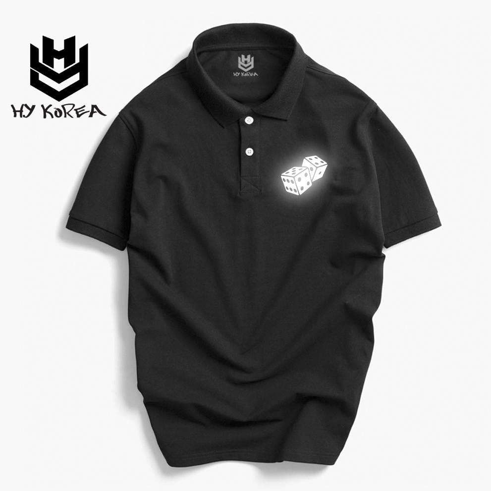 Áo Polo HY KOREA Cổ Trụ Nam Nữ Vải Cá Sấu 4 Chiều In Hình Phản Quang