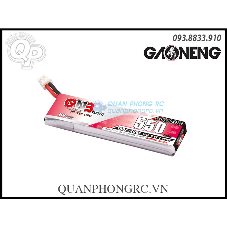Pin GNB 550mAh 1S 100C 3.8V LiHV Battery PH2.0