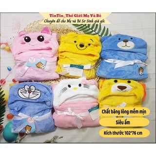 Chăn Ủ Cho Bé 💟FREESHIP💟 Chăn Ủ Lông Sơ Sinh Mũ Thú - Chăn Có Mũ