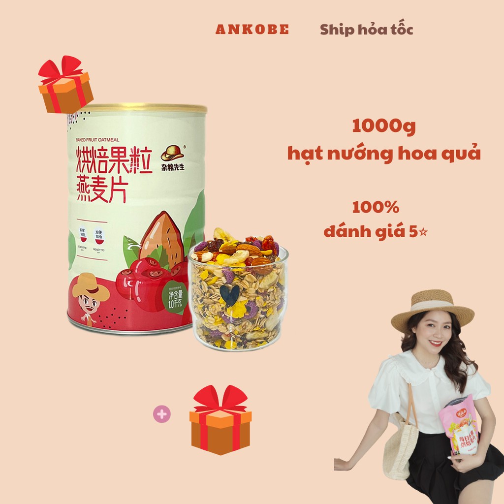 Hộp 1kg ngũ cốc hoa quả sấy khô mix hạt nướng, dùng ăn sáng và hỗ trợ cho người giảm cân, ăn kiêng calbee