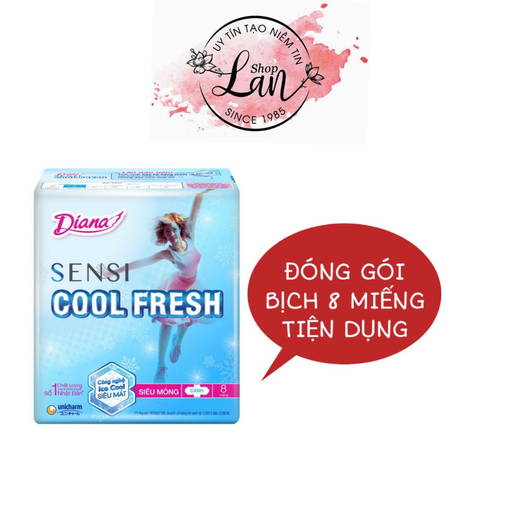 Băng vệ sinh DIANA SENSI COOL FRESH siêu mỏng, cảm giác mát lạnh dài lâu, chống tràn, kiểm soát mùi hiệu quả