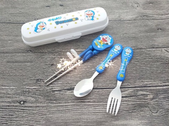 Set thìa dĩa đũa inox Hello Kitty và Doremon