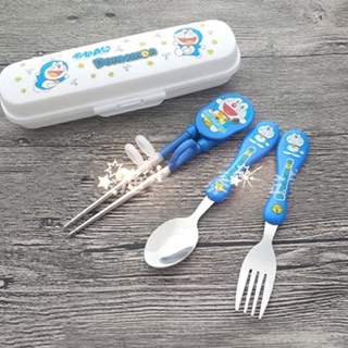 Set thìa dĩa đũa inox Hello Kitty và Doremon (muỗng nĩa)