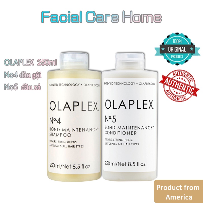 Dầu gội xả Olaplex No4 + No5 250ml Phù hợp cho tóc tẩy nhuộm, yếu, nhũn nátCặp dầu gội xả Olaplex cao cấp phục