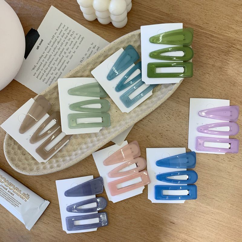 Set 3 Kẹp Tóc Màu Kẹo Ngọt Kiểu Dáng Hình Học Thời Trang Cho Nữ