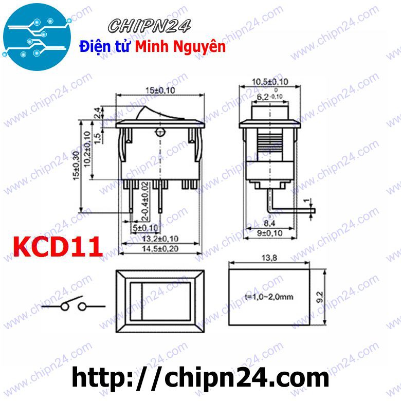 [4 CÁI] Công tắc bập bênh KCD11 ĐỎ 2 CHÂN 3A 250VAC 15x10mm