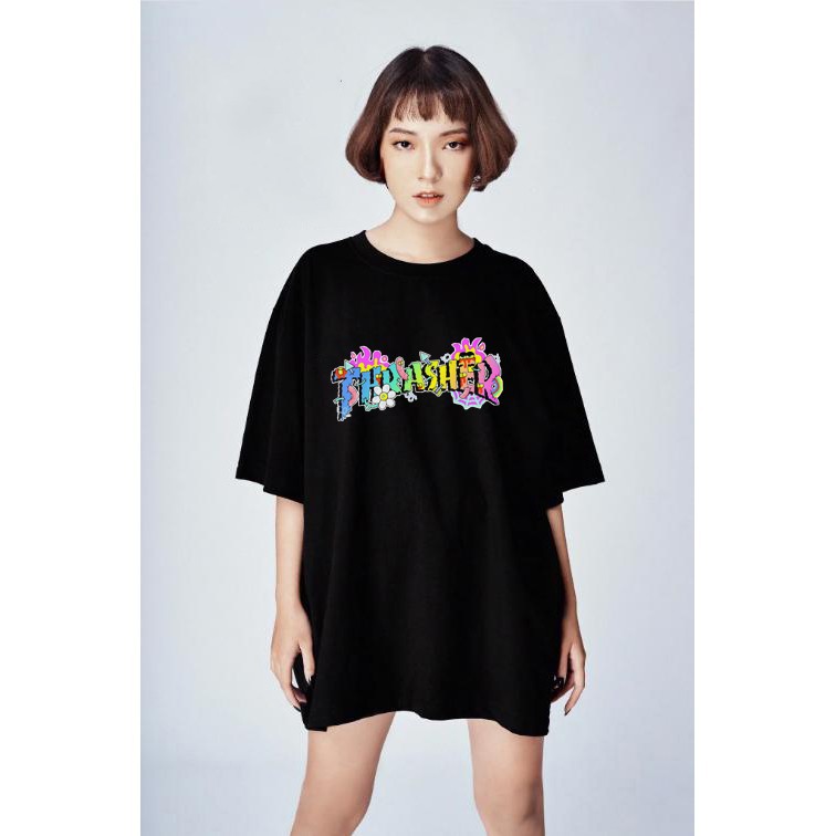 Áo thun unisex  THRA hoa in hình nổi siêu nét form rộng &lt;70kg tay lỡ - áo phông nam nữ 2LSHOP