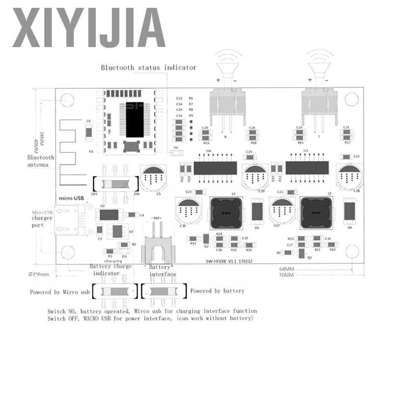 Bảng Mạch Khuếch Đại Âm Thanh Bluetooth 2x6w Dc 5v / 3.7v Sg