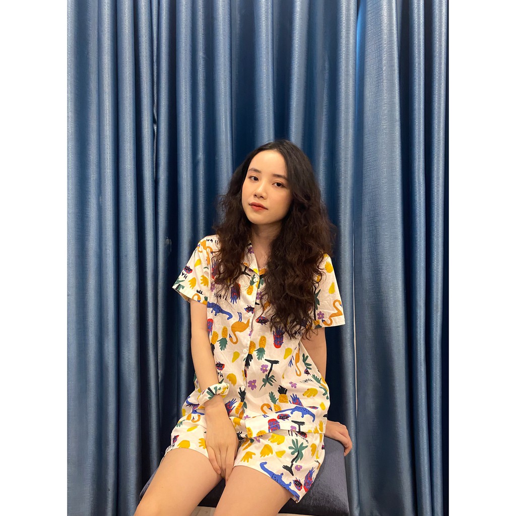 [FREESHIP] Pijama bộ ngủ chất thô họa tiết hawaii mềm mát