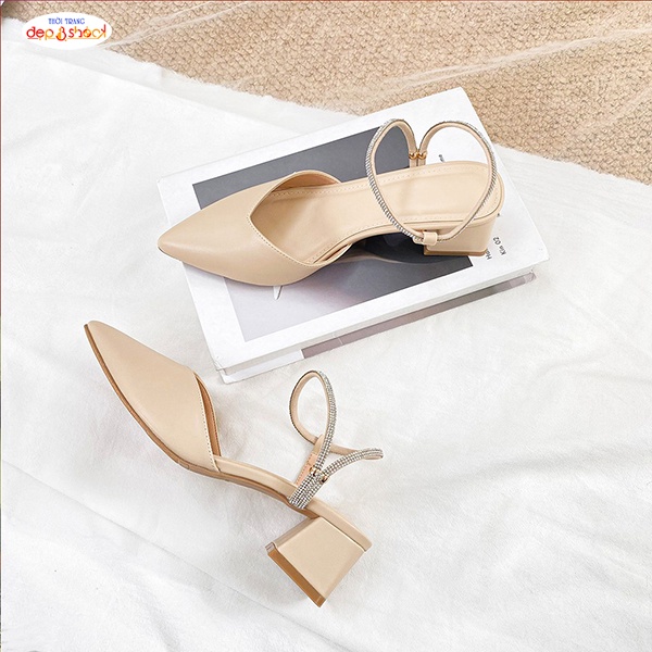 Giày cao gót bít mũi gót vuông 5 phân hậu chéo Đính đá thời trang BIG SIZE 42 43 MS G208