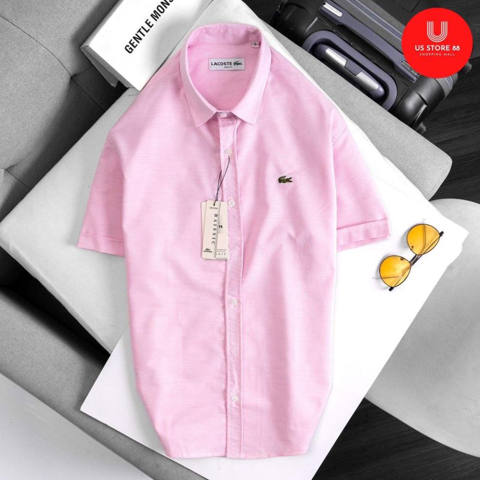 Áo sơ mi nam trơn ngắn tay đẹp LC màu hồng, vải oxford cao cấp, ít nhăn, phong cách trẻ trung, năng động