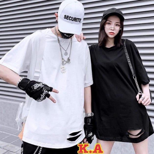Áo thun tay lỡ unisex Form Rộng Kiểu Rách ,
