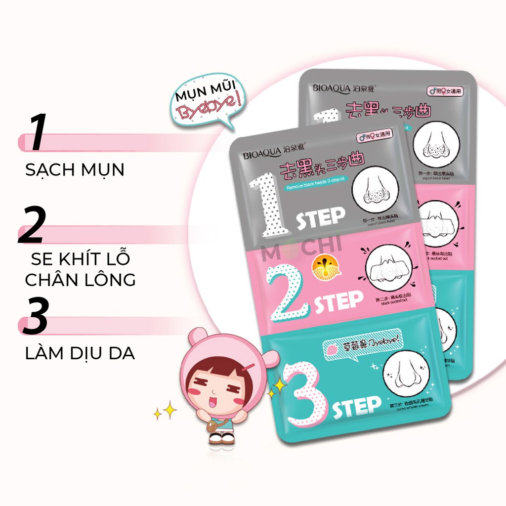 Mặt Nạ Lột Mụn Đầu Đen Mũi Set 3 Bước Mask Bioaqua Cao Cấp Nội Địa Trung MOCHI SHOP | Thế Giới Skin Care