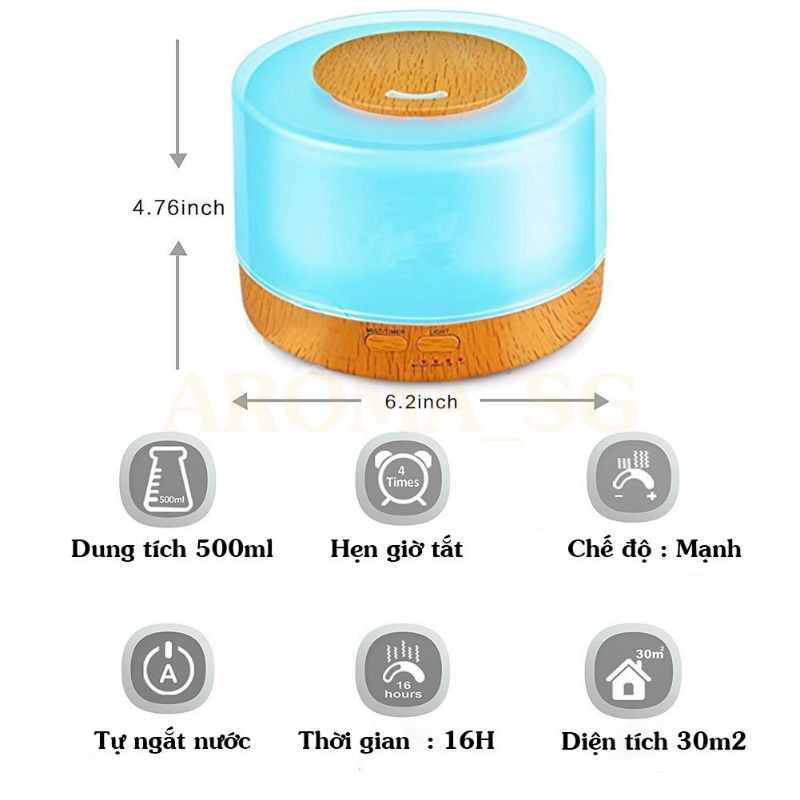 HÀNG CAO CẤP -  Máy xông tinh dầu phòng ngủ 500ml - AROMA DIFFUSER chính hãng - kèm remote  - Hàng Cao Cấp