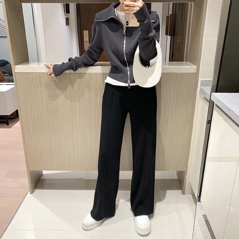 Áo khoác len cao cổ có khoá kéo style Hàn Quốc