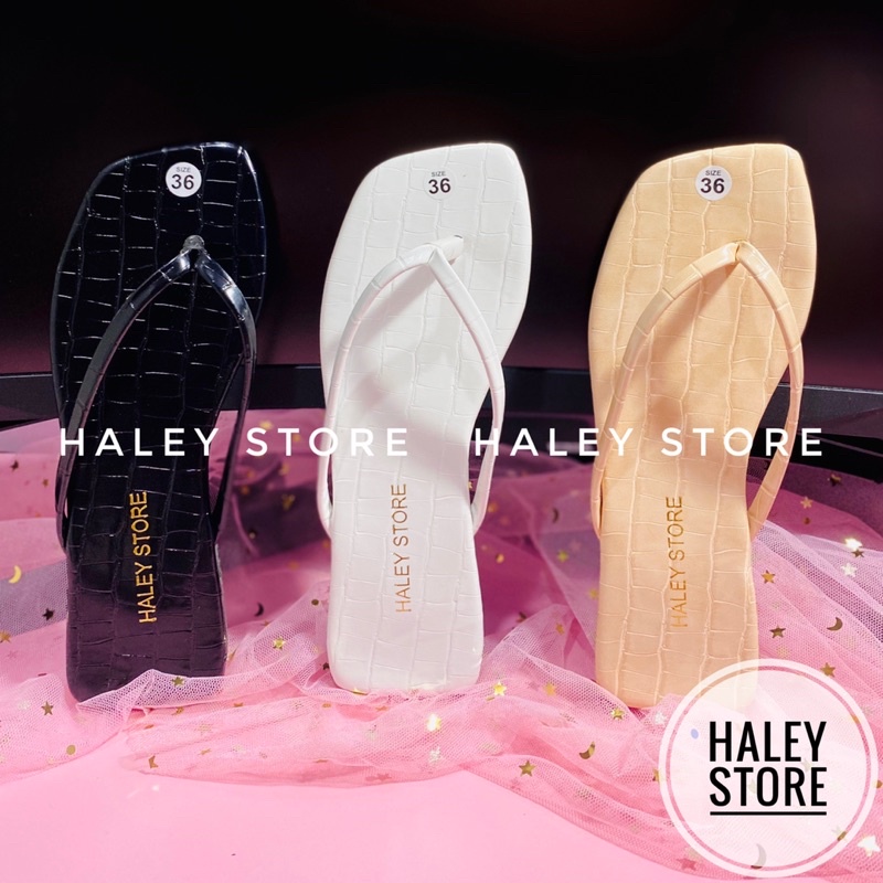 Dép nữ bệt HALEY STORE xỏ ngón kẹp trơn da rắn mềm mịn mũi vuông rẻ bền đẹp mang trong nhà đi chơi biển du lịch