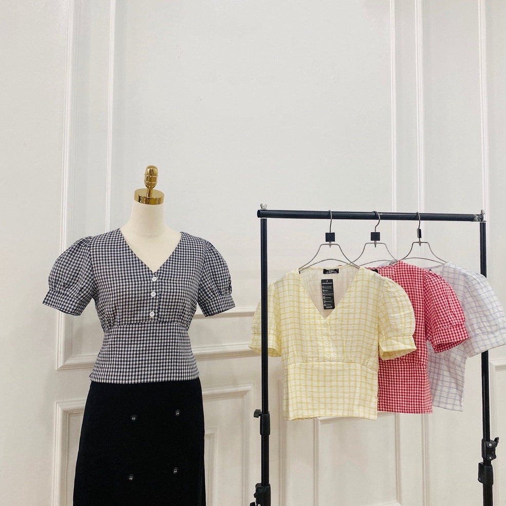 Áo nữ ngắn tay, cổ V, tay bồng , thiết kế cao cấp TK Fashion - SMK998
