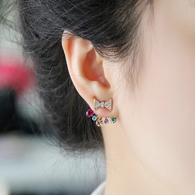 Korea khuyên tai đính đá Hot Sale Diamond Bow Crown Stud Earrings